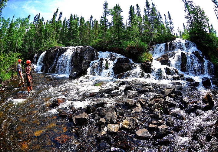 Canoeing Czykajlo Falls remote northern Saskatchewan