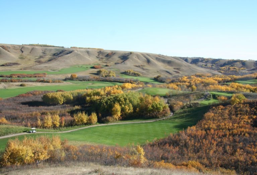 aerial view of Katepwa golf course during autumn