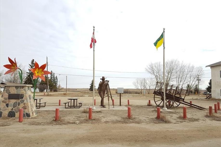 Louis Riel Trail - The Surveyor, east side of Hwy 11 at Chamberlain
