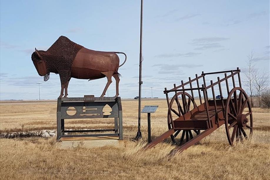 Louis Riel Trail - Bison & Red River Cart, west side of Hwy 11 near Girvin