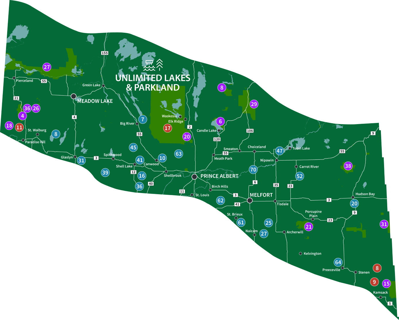 Unlimited Lakes and Parkland zone map